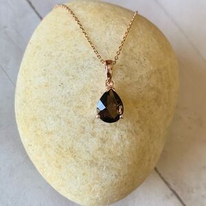 LeVian Brown Smoky Quartz Drop Necklace, Rose Gold Plated Silver